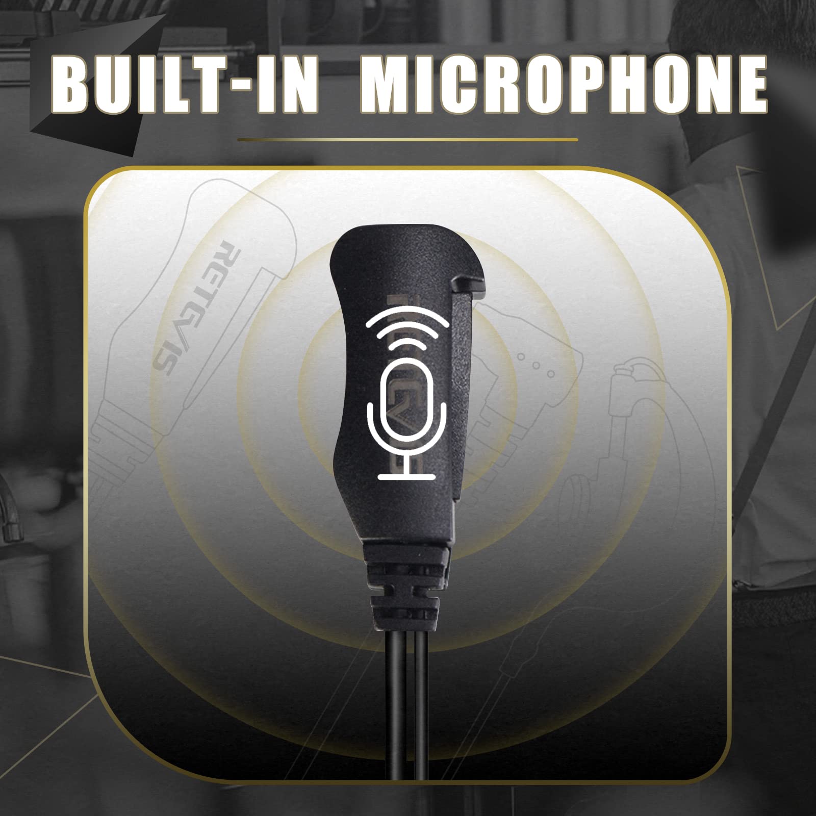 Retevis RT22P Walkie Talkie - Auricular con micrófono de 1 pin de 3,5 mm, cable doble, PTT lateral, radios bidireccionales RT22P, auriculares suaves tipo C Walkie-Talkie (paquete de 10) | Compatible con radios bidireccionales RT22P/RB19/RB19P/B3H/B3B, aur