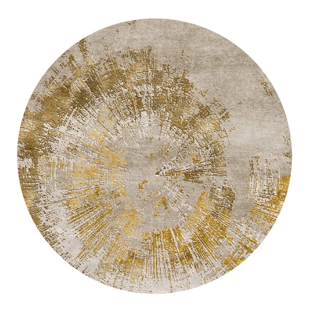YJRBZ Contemporary Gray and Gold Round Rug Round Carpet Living Room Coffee Table Blanket Bedroom Circular Hanging Basket Mat Computer Chair Cushion (Size : Diameter 140cm)