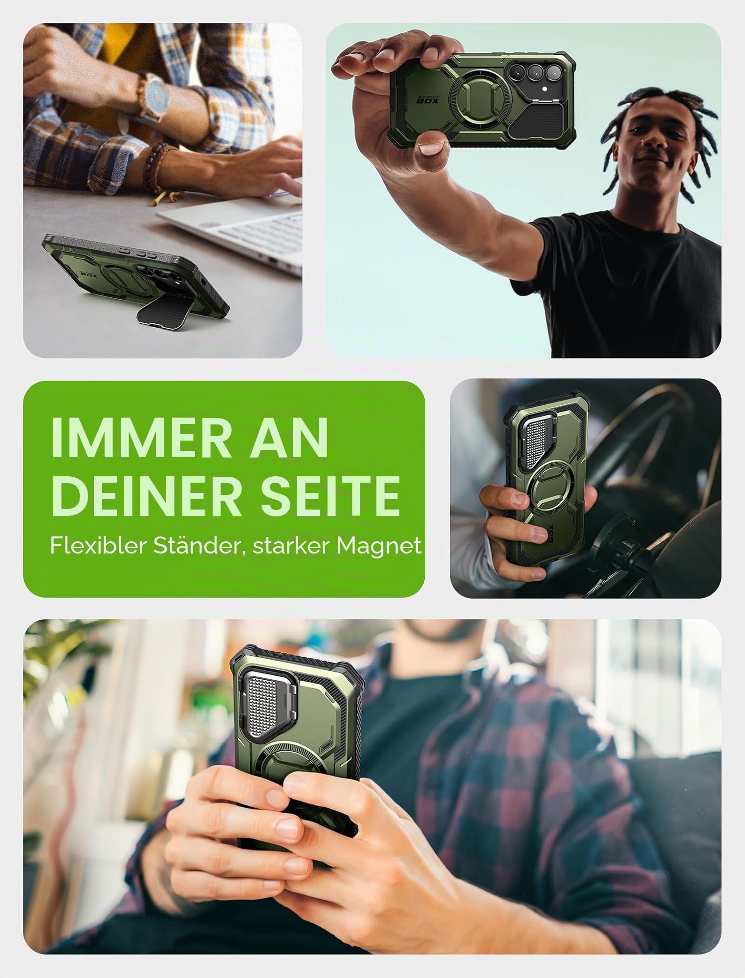 i-Blason Armorbox für Samsung Galaxy S25 Hülle Magsafe mit Kameraschutz Bumper Case 360 Grad Handyhülle Robust Schutzhülle mit Displayschutz und Ständer für Galaxy S25 2025 (Grün)