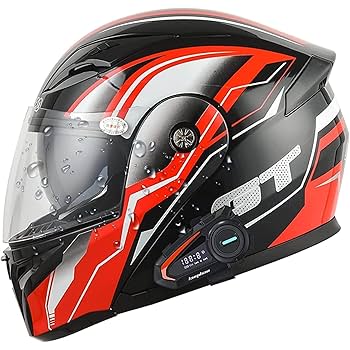 Amazon | Bluetooth オートバイヘルメット、内蔵デュアル