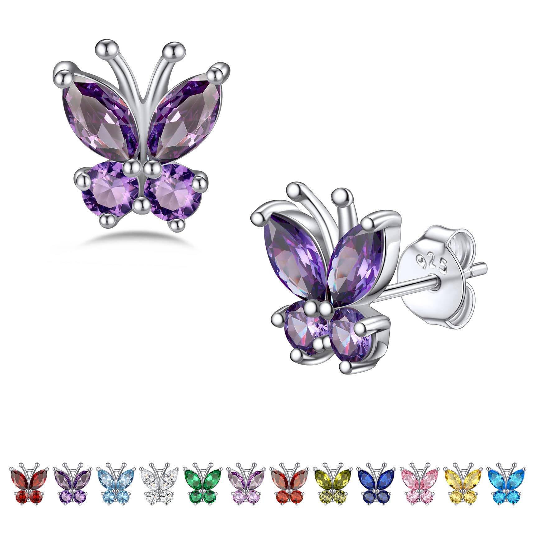 Bestyle Gold Butterfly Earrings for Women, Dainty Birthstone Studs