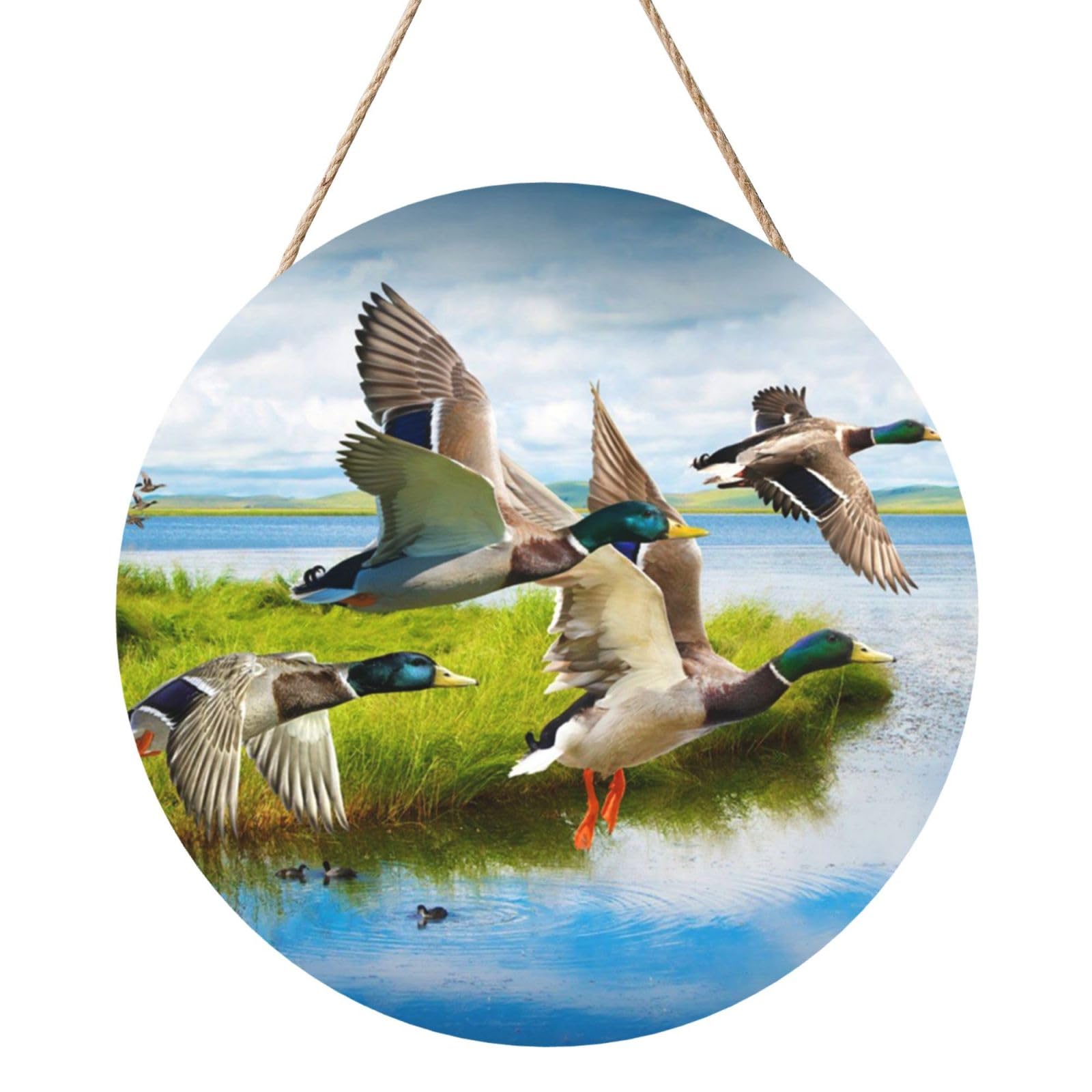 InOmak Duck Large Design, Round Wood Panel Painting 12 in, Wall Hanging Painting For Home
