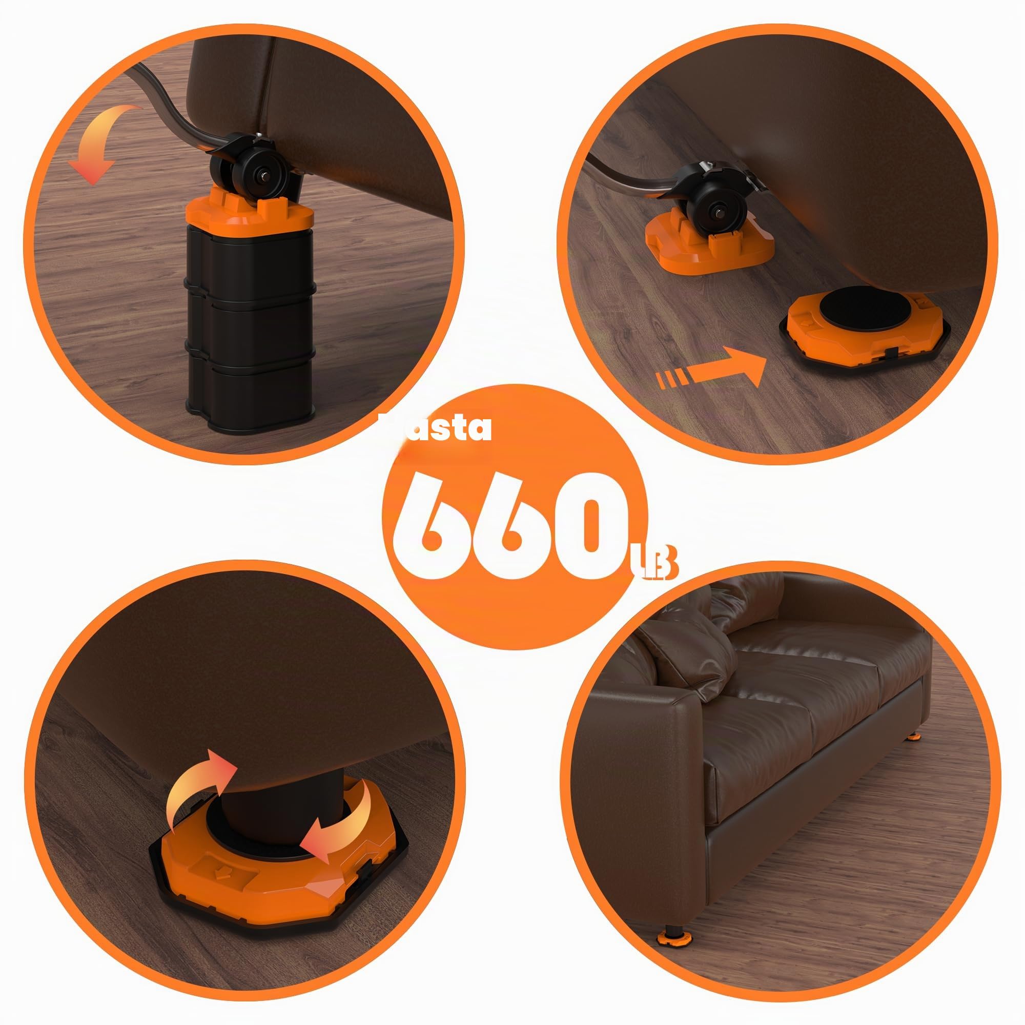 El Innovador Elevador y Deslizador de Muebles para Muebles Pesados, con Control de Altura, Mueve Fácilmente Objetos Pesados en Pisos de Madera y Alfombras (Naranja)