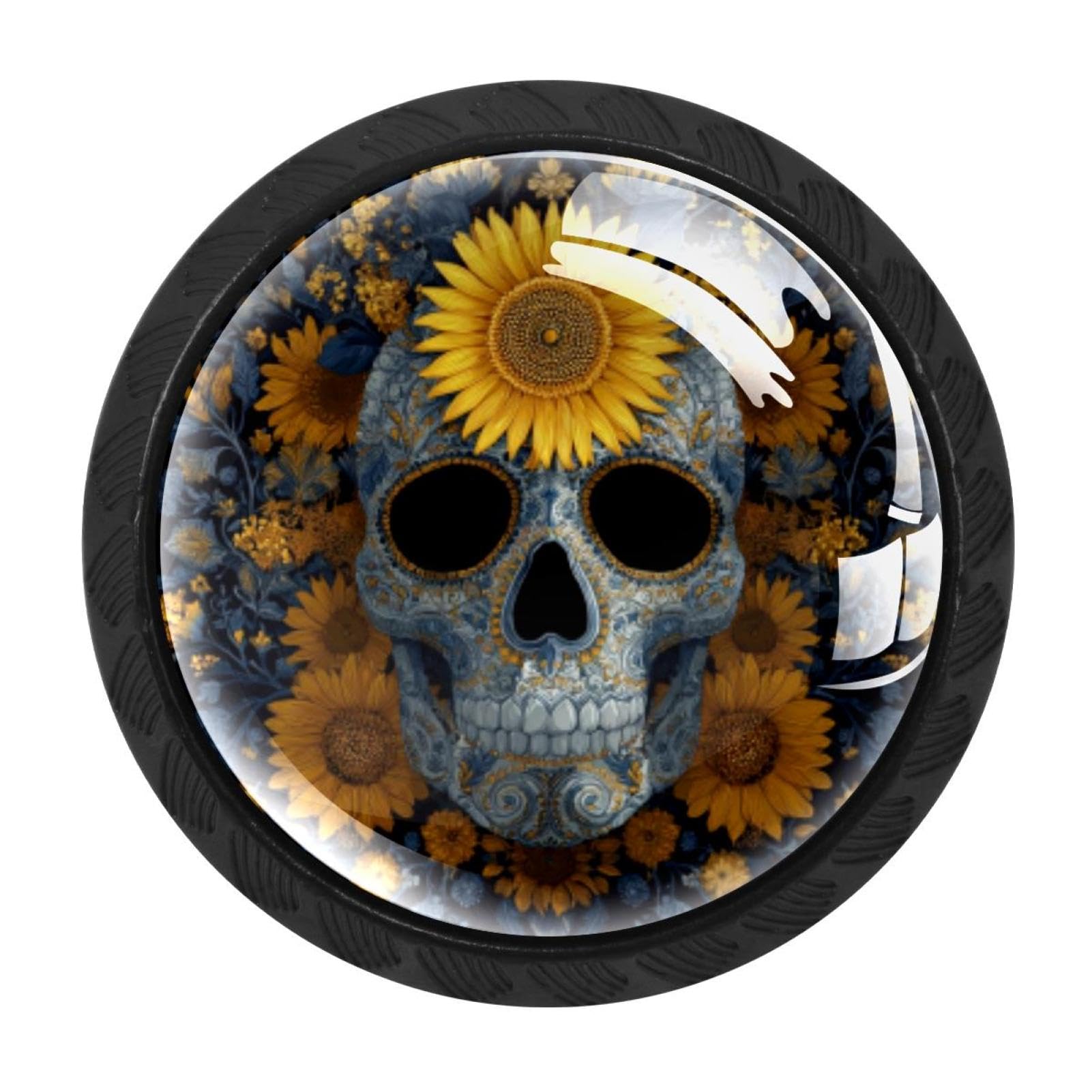 CHENZZZZ Skull Sunflower (1) Drawer Knobs 4 Pack Crystal Dresser Knobs 35mm Glass Cabinet Knobs for Home Office Bathroom