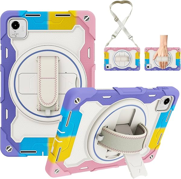 Funda compatible con Honor Pad X9a 2025 de 11.5 pulgadas para niños, cubierta antichoque, carcasa resistente de protección reforzada, soporte elástico multiángulo, correa de mano giratoria ajustable y correa de hombro (rosa)
