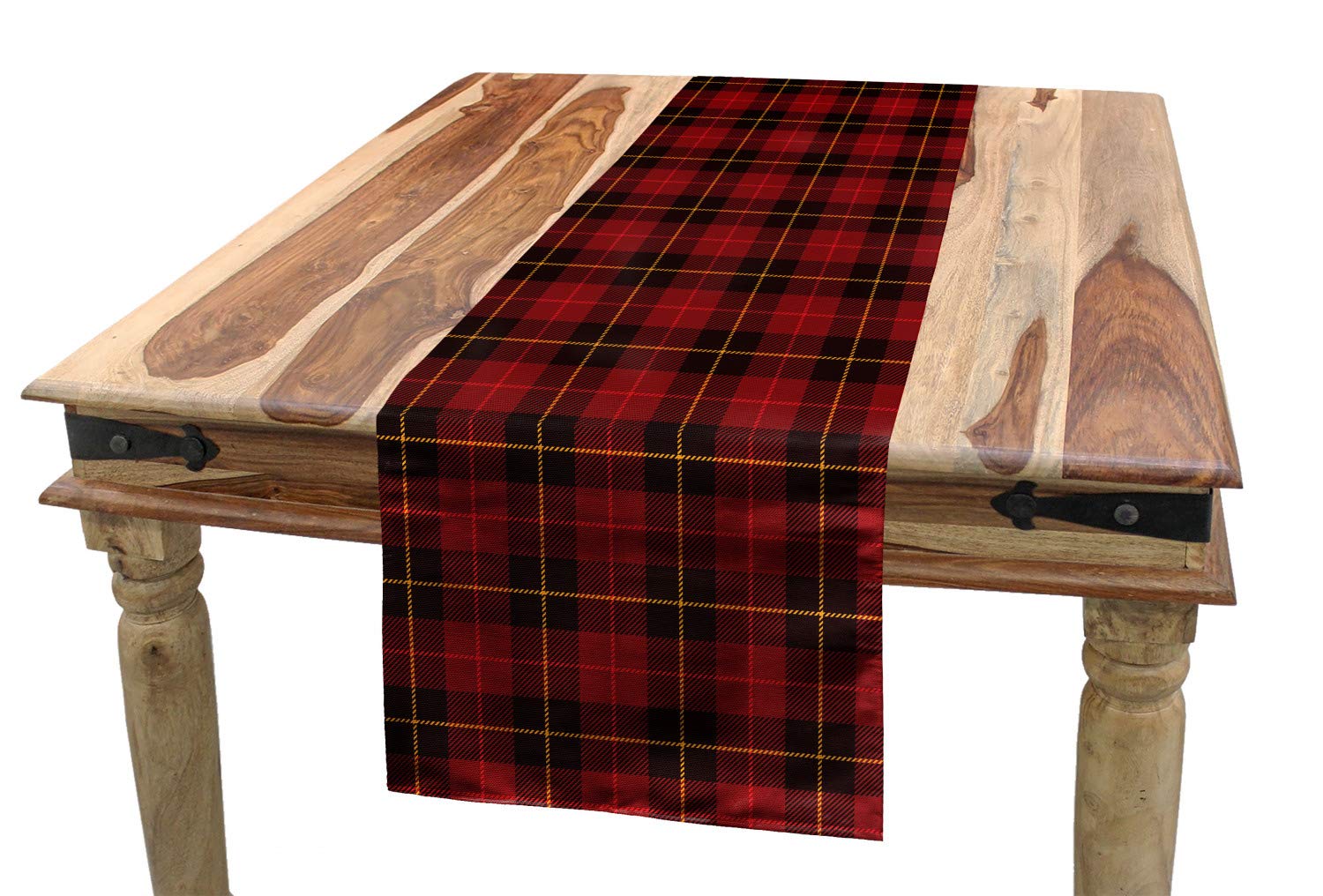 Lunarable Plaid Table Runner, Scottish Tartan with Traditional Colors Vintage Country Style, Dining Room Kitchen Rectangular Runner, 16" X 90", Brown