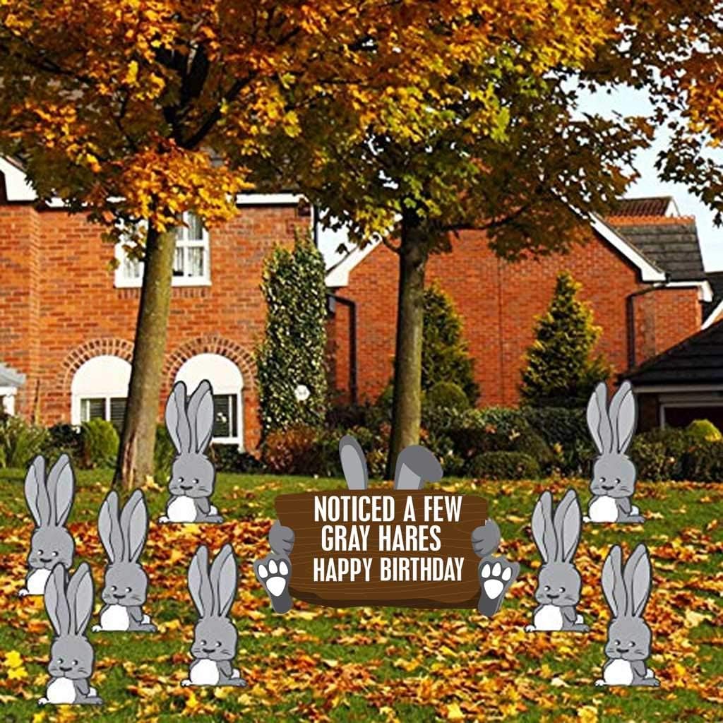 VictoryStore Yard Sign Outdoor Lawn Decorations: Birthday Yard Decoration: Noticed A Few Gray Hares Happy Birthday