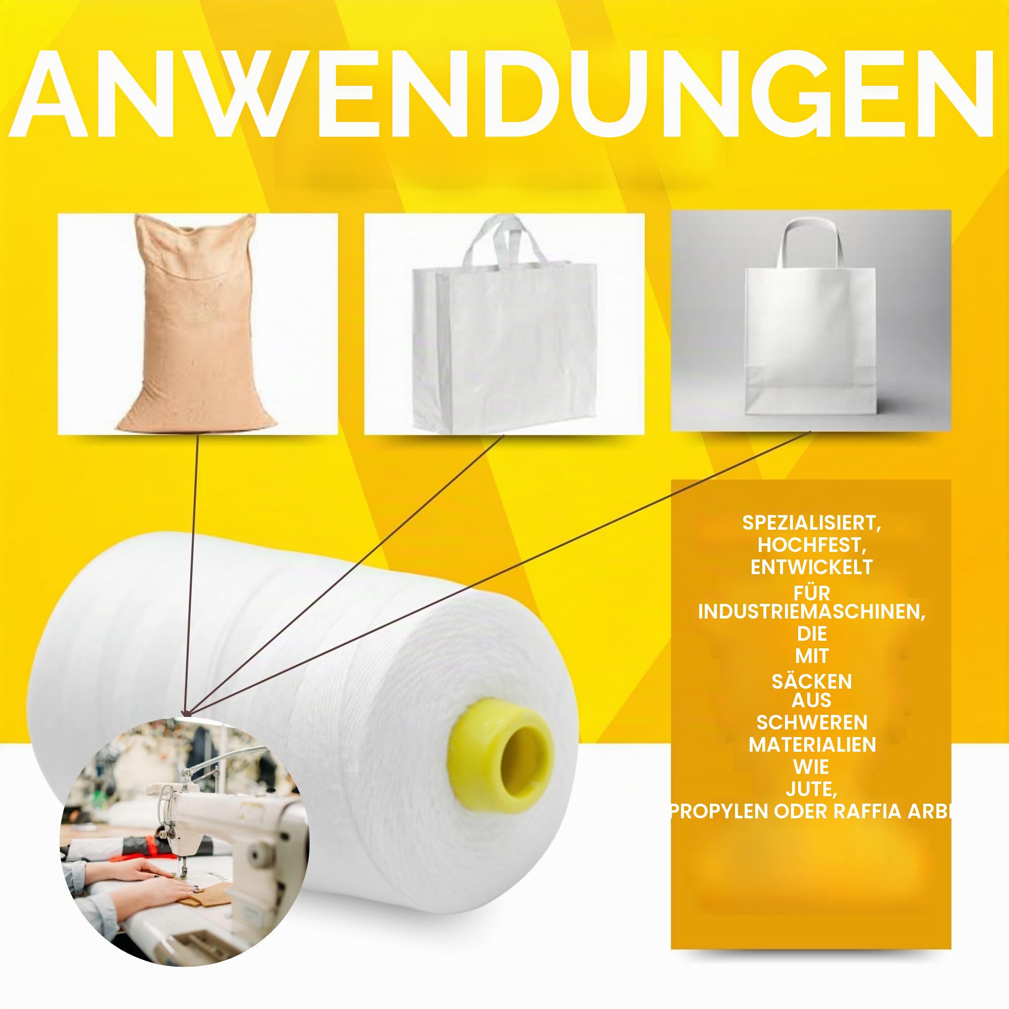 DOJA Barcelona | Nähgarn für Säcke | 30 Polyester Garn | 12S/20S 4 Fäden | 200gr | 1020m | Weiß | Sack-Nähmaschinengarn | Beutelnähmaschinengarn | Reißfester Nähfaden, Sacknähgarn