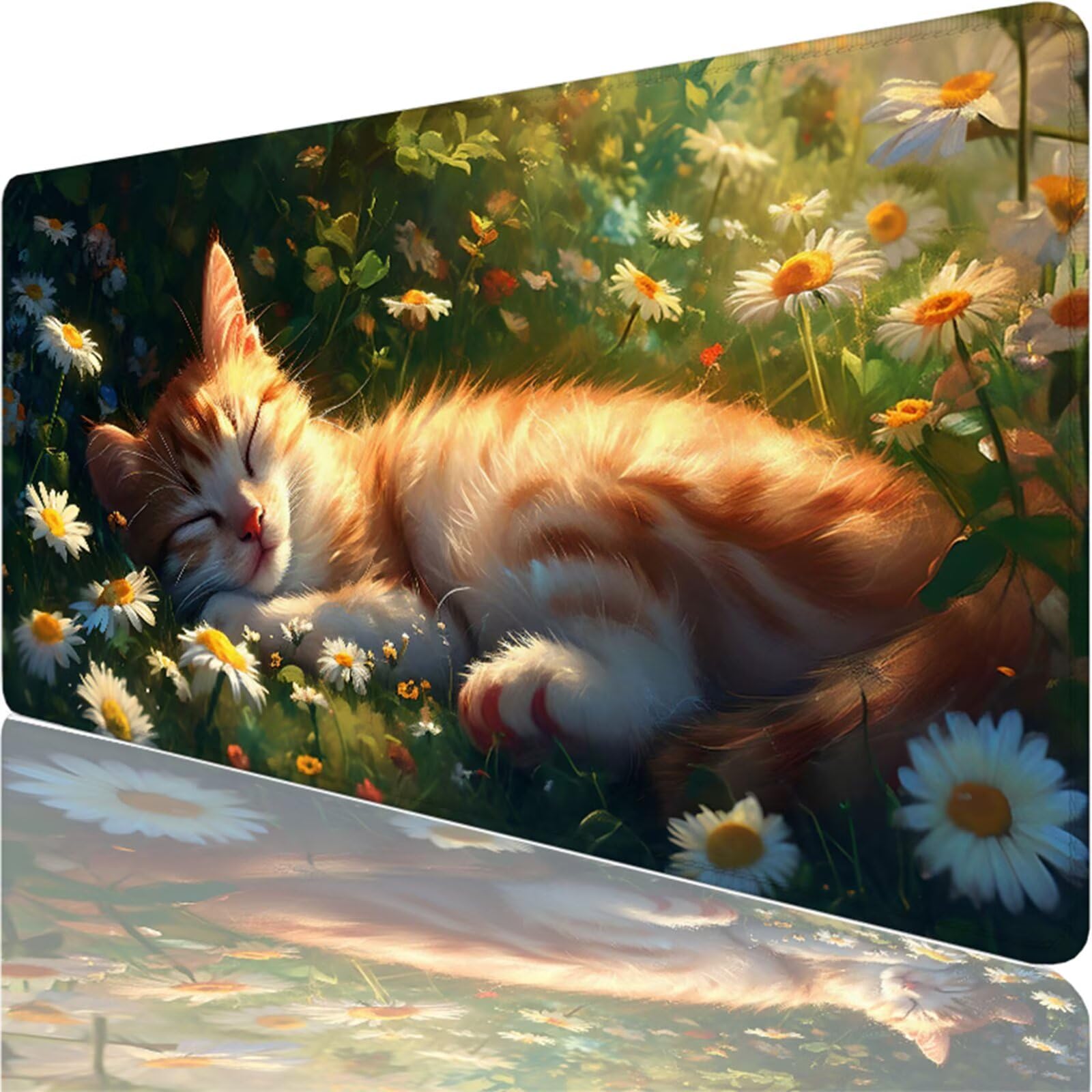 Tapis de Souris, 800 x 400 x 3 MM Tapis de Souris Vert, Grand Tapis Souris de Jeu avec Chat, Imperméable, Texturée Résistant à Usure Lavable, pour Gamer, la Maison et Le Bureau XF-752