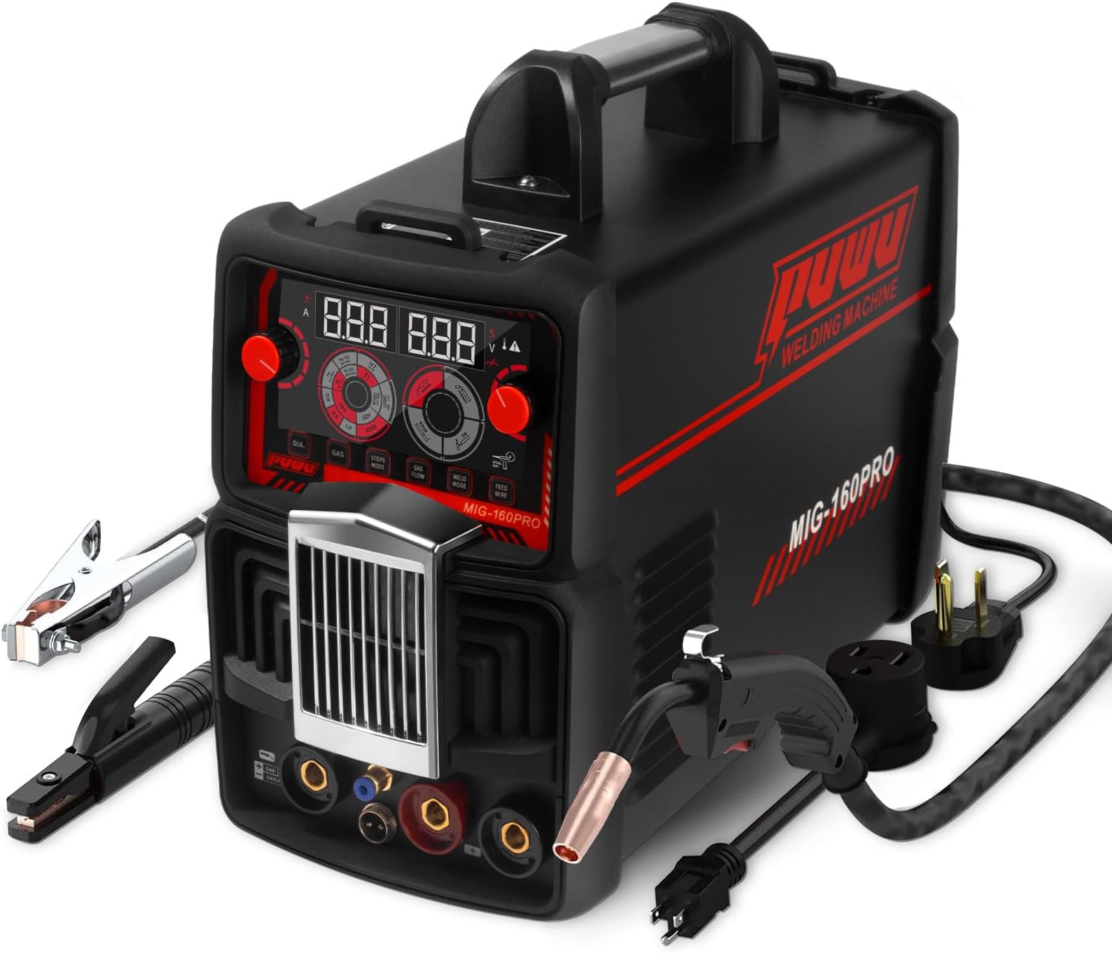 160A multiprocess Gas/Gasless MIG Welder,110V/220V Dual Voltage Flux Cored/MIG/Lift TIG/Stick ARC Welder 4 in 1 Welding Machine with IGBT Inverter LED Digital Display,Thermal Protection