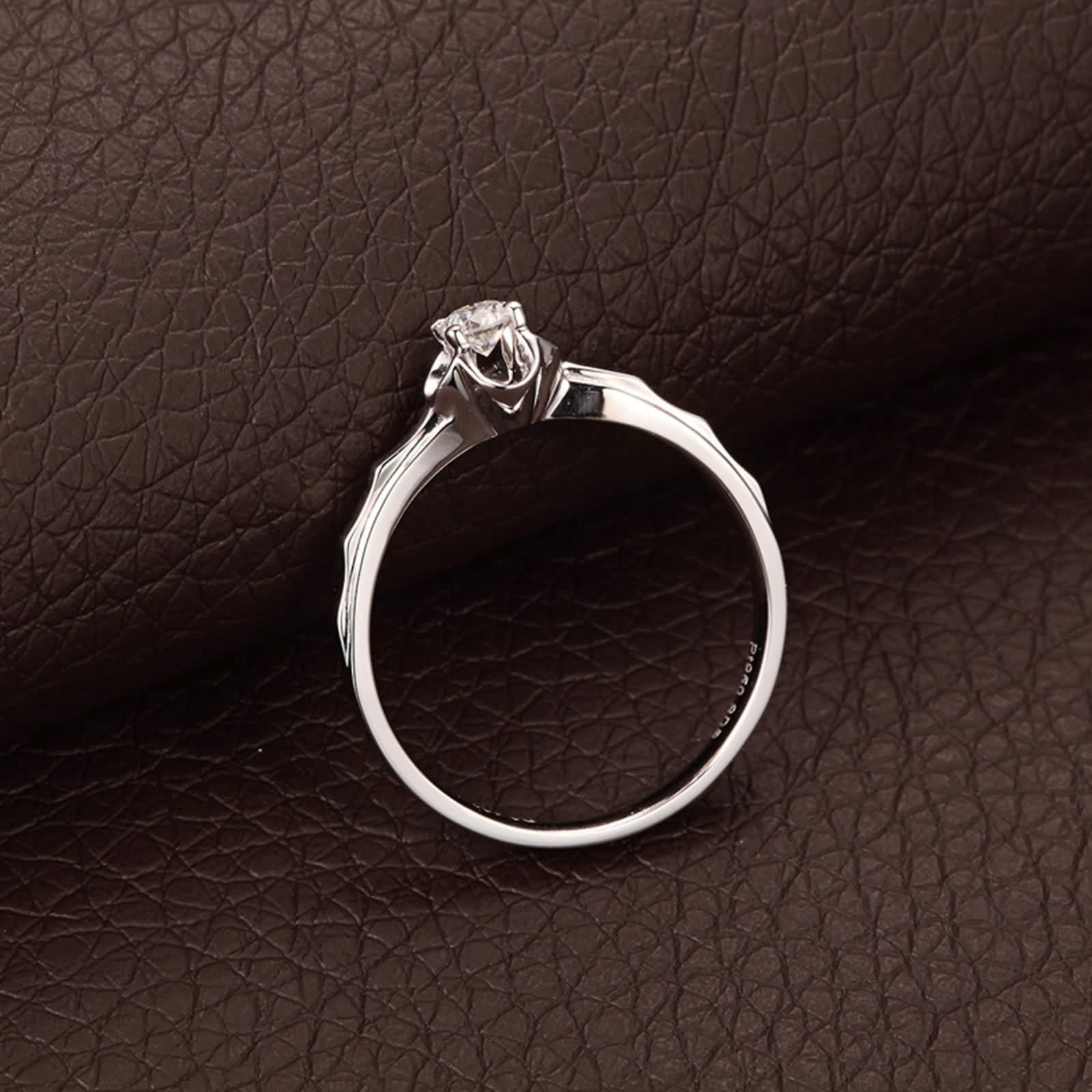 Anillo Mujer Compromiso Diamante, Anillo Mujer Noviazgo Plata Platino Pt950 0.12Ct Blanco Forma Redonda Brillante Ajuste Cómodo