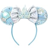 Mouse Ears Headband, Sparkle Bow Hairband for Women Girls, Sequin Hair Beauty Accessories (Castle)