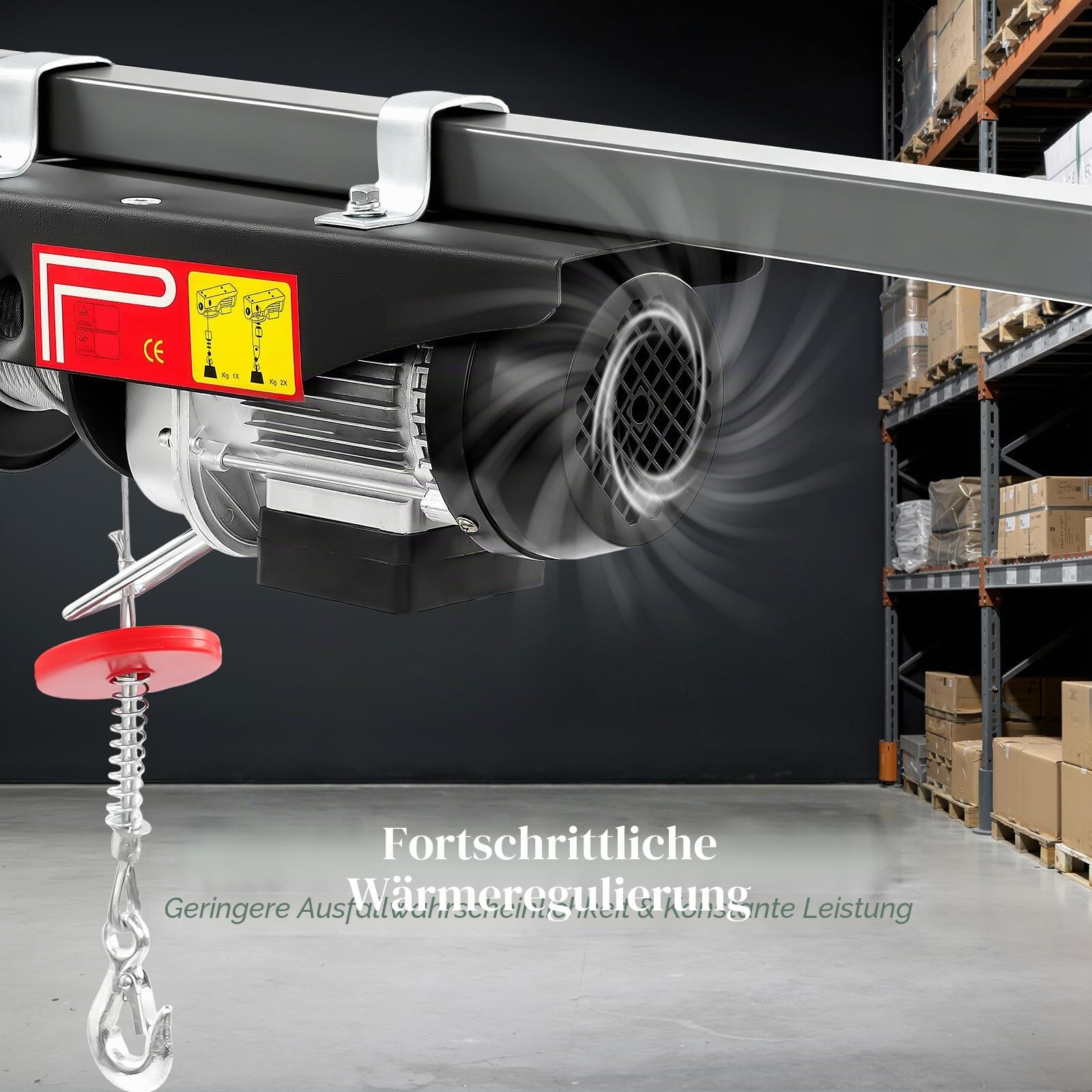 Seilwinde Elektrisch 230V | 125 & 250KG (EK/DK) | 18m EK & 9m DK Hubhöhe | 550W | Endabschaltung | Upgrade Seilzug mit Fernbedienung, 2 Haken Elektrische Seilwinde für Fabriken