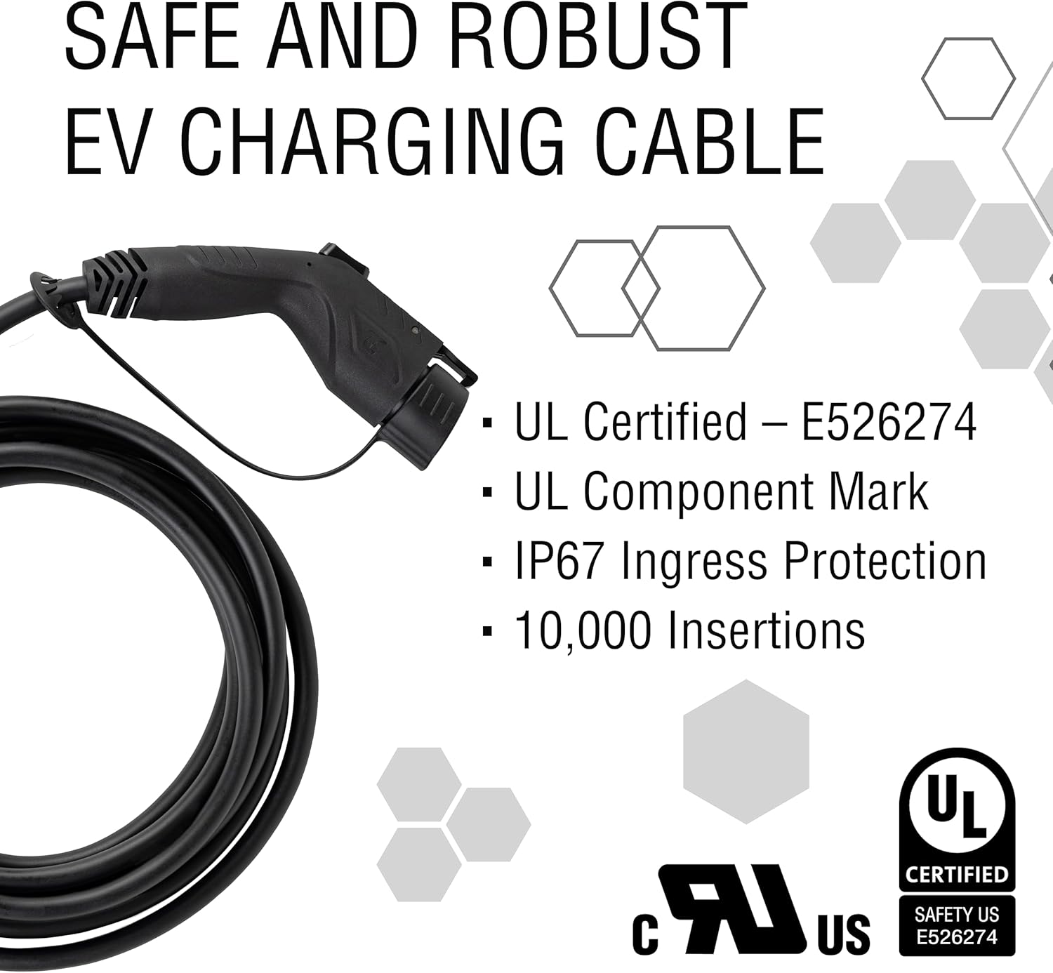 Safe and robust features of the EV charging cable