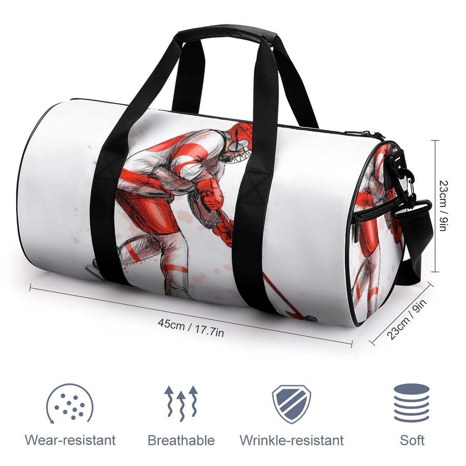 Joueur De Hockey sur Glace Sac De Sport Gym Sac De Voyage Sac Week-End Duffel Bag pour Camping Randonnée Voyage 45x23x23cm