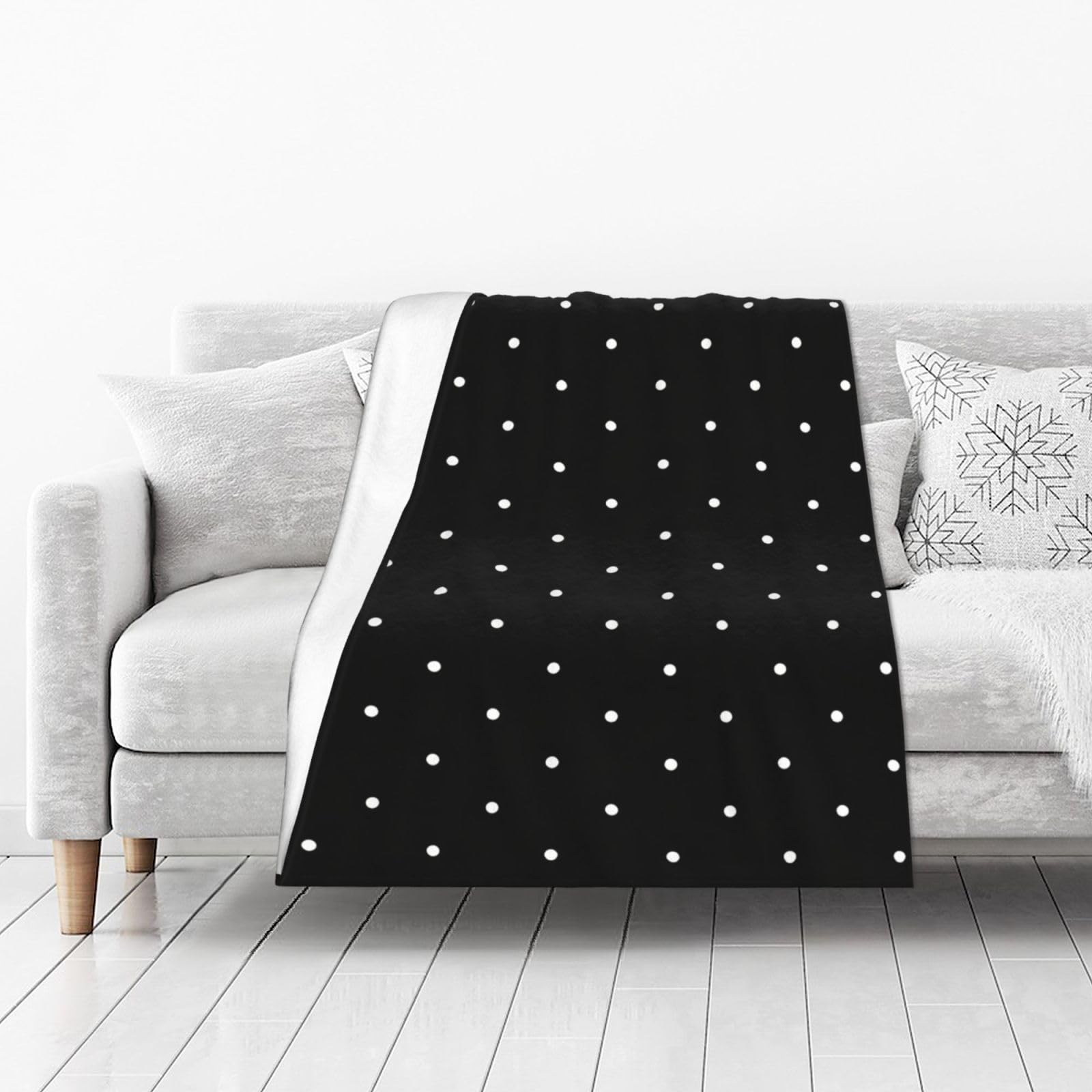 DUYIOKH Black Polka Dots Print Thick Throw Blanket, Blanket for Couch Bed Warm Travel Blanket for Camping Movie Night