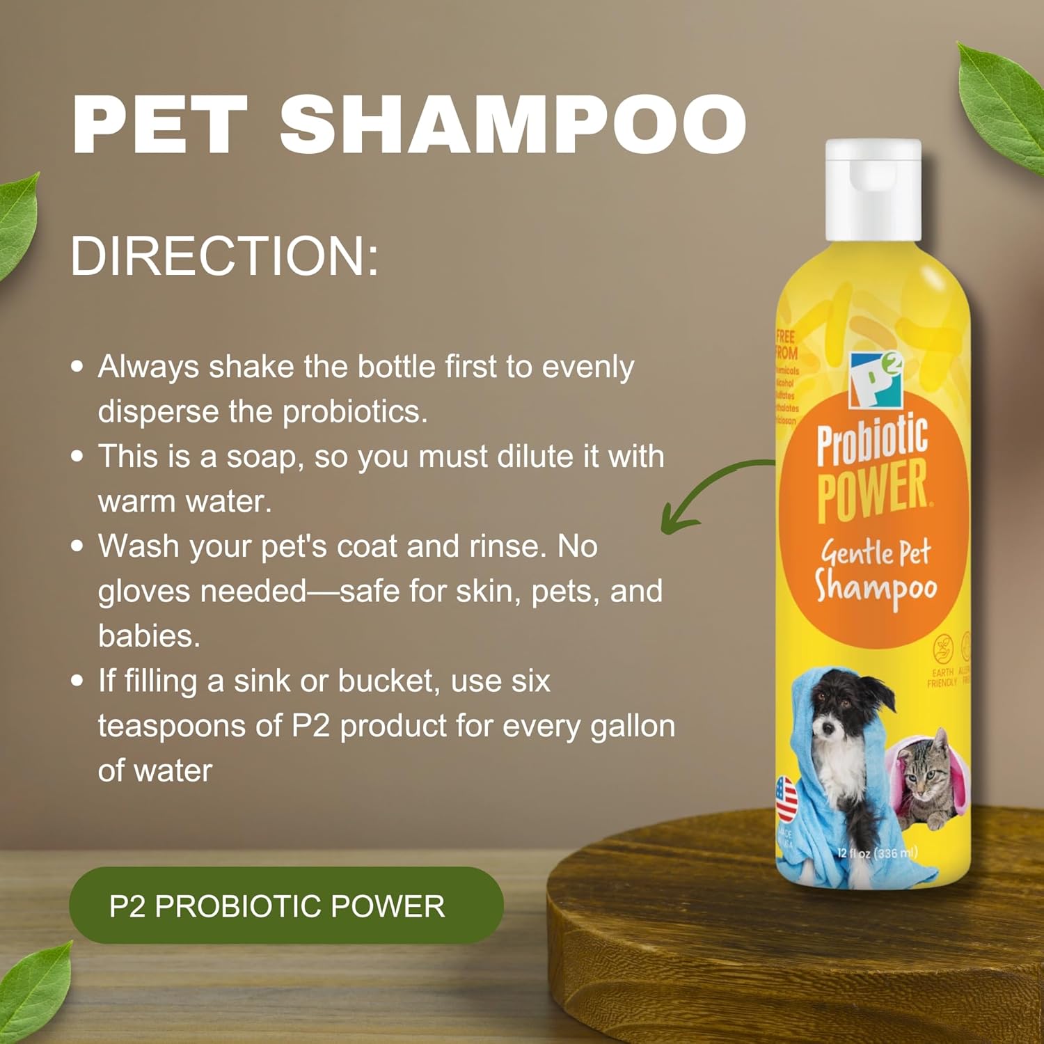 Pet Shampoo, 12 oz – Gentle Organic Probiotic Shampoo for Dogs, Cats & Puppies, Sensitive Skin, Coat Care, Odor Control, Bath & Grooming - Fresh Mint Vanilla Scent