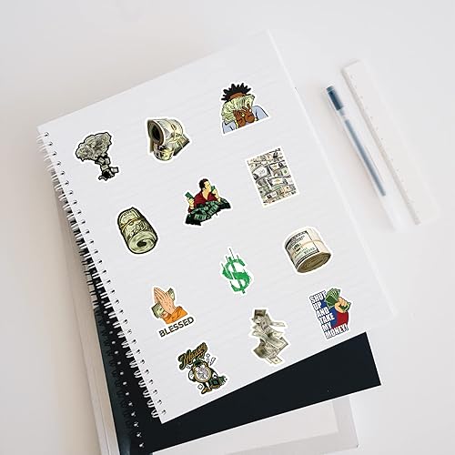 Miniatura 6 de Paquete de 63 calcomanías de dinero calcomanías impermeables de vinilo de graffiti de moda para botella de agua laptop teléfono patineta álbumes de