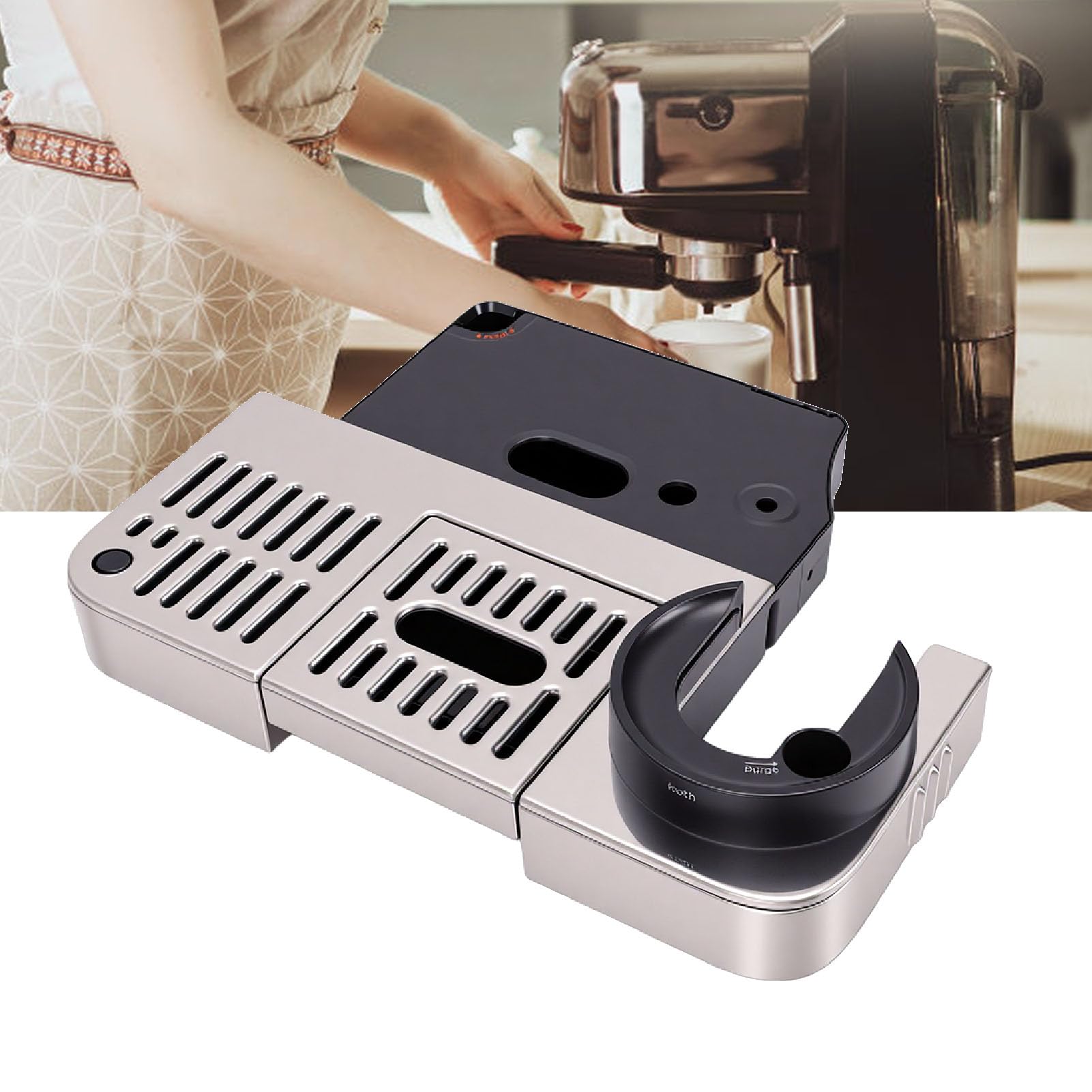 Tnfeeon Abtropfschale für Kaffeemaschinen, Austausch der Abwasserwanne aus Glänzendem SUS-Edelstahl und ABS, Werkzeuglose Installation, Einfache Reinigung, für Heimkaffeemaschinen ES601 655 701