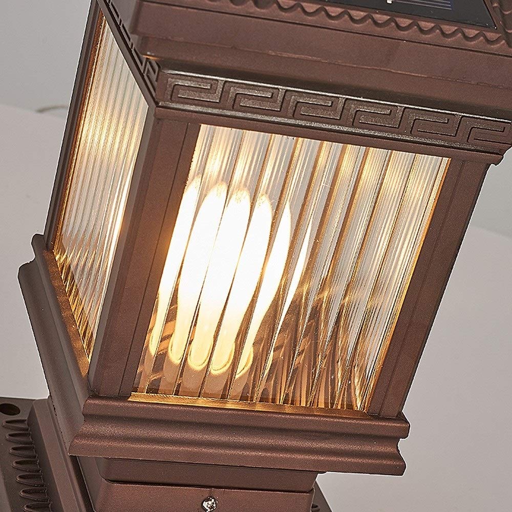 Solar-Pfosten für den Außenbereich, wasserdicht, aus Aluminium, Zündung E27, Retro, Villa, Terrasse, Außenbereich, Säule, Laternen, Lampe, klassisch, Braun, Gemeinschaft, Terrasse, Landschaft