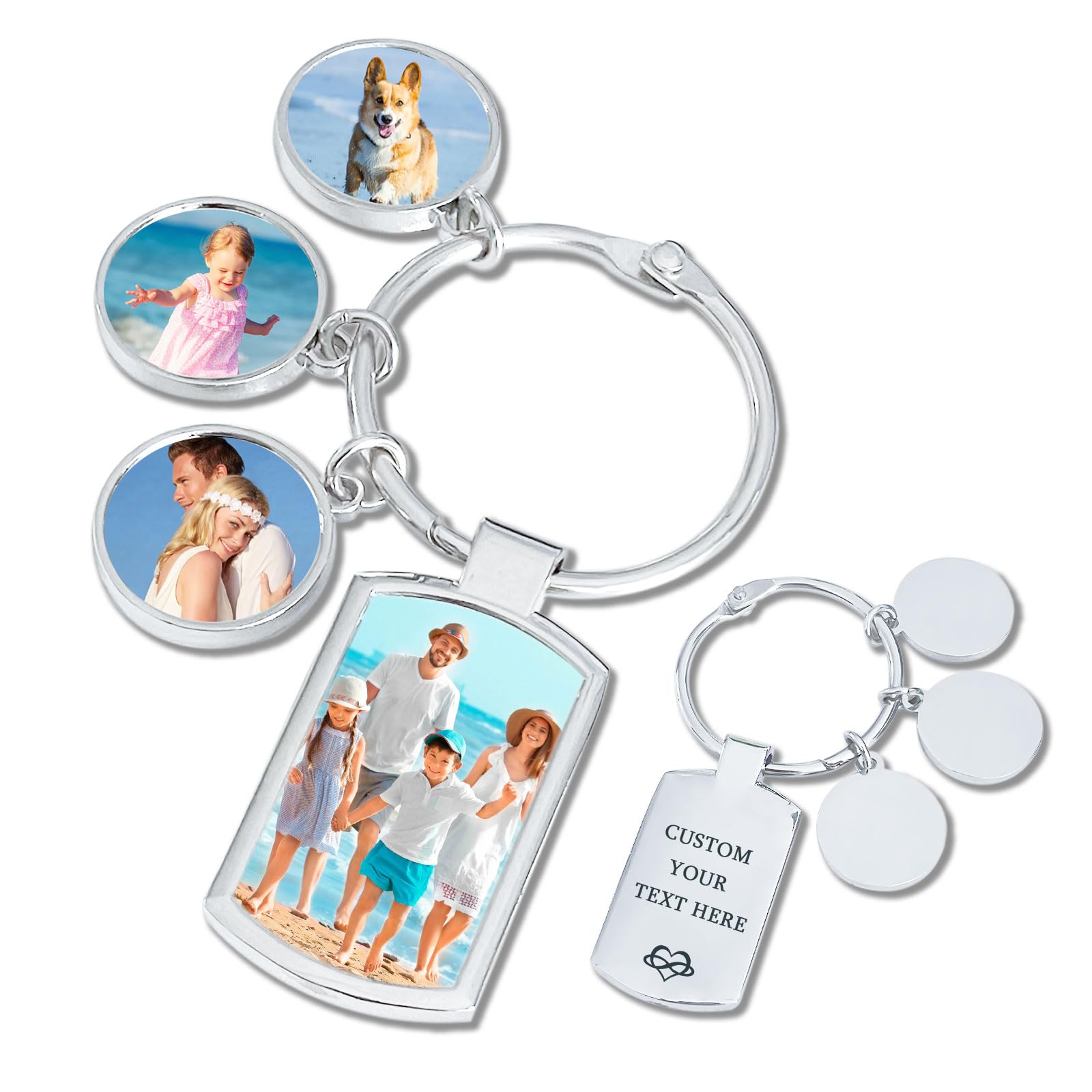 Personalised Photo Keyring Customised Key Chain Engraved Text Custom Picture Keyrings, Christmas, Valentine's Day, Father's Day, Mother's Day (Keychain - Four Pictures)