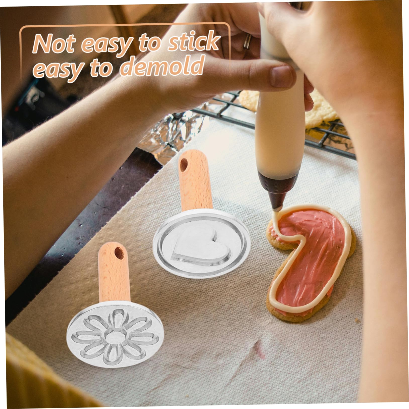 Alipis 6 PCS del Biscotto Pressa per Biscotti per La Cottura 3D Stampo da Forno della Pressa del Biscotto Onigiri Cookie Stamps Manico in Legno del Biscotto