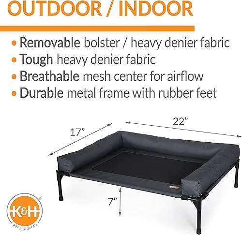 Miniatura 2 de K&H Pet Products Bolster - Cama elevada para perro para interiores y exteriores, con cojines extraíbles, funda de malla lavable, cama elevada para