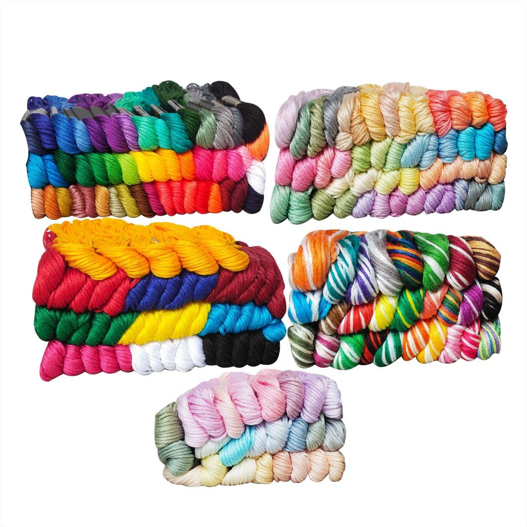 Cotton Embroidery Skeins Floss for Long Stitch, Cross Stitch Thread Friendship Bracelets Art and Crafts Etc.Each Skeins 7.5 Mtr 6 Ply.160 Color 200 Pcs Combo Pack (160 Color 200 Pcs)