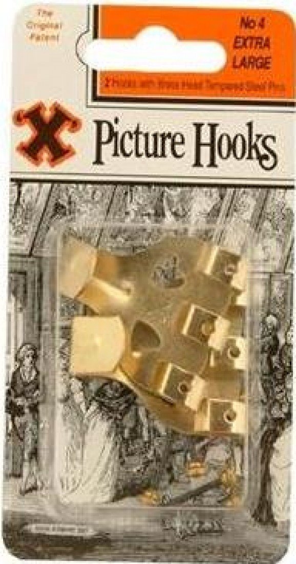 X Light No.4 Brass Plated Picture Hanging Hooks, 2 Pack