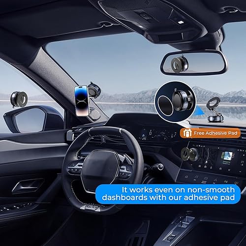 Miniatura 7 de Soporte magnético para teléfono al vacío, ajustable en 360, soporte para automóvil Magsafe, plegable con soporte de ventosa fuerte, ajuste universal