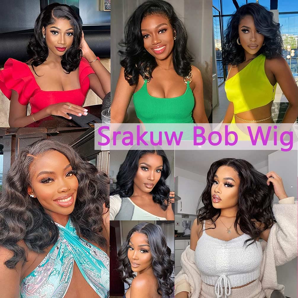 Srakuw 13x4 Bob Wig Human Hair Lace Front Wigs for Black Women Pre Plucked 180 Density Glueless Wigs Human Hair Loose Body Wave Brazilian Unprocessed Virgin Human Hair Wig (12 Inch)