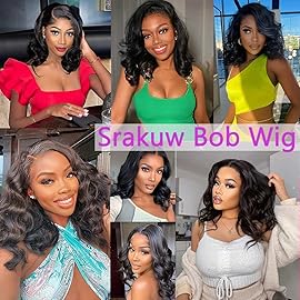 Srakuw Bob Wig Human Hair 13x4 Lace Front Wigs for Black Women Pre Plucked 180 Density Brazilian Wet and Wavy Human Hair Wigs HD Lace Frontal Wig (10 Inch)
