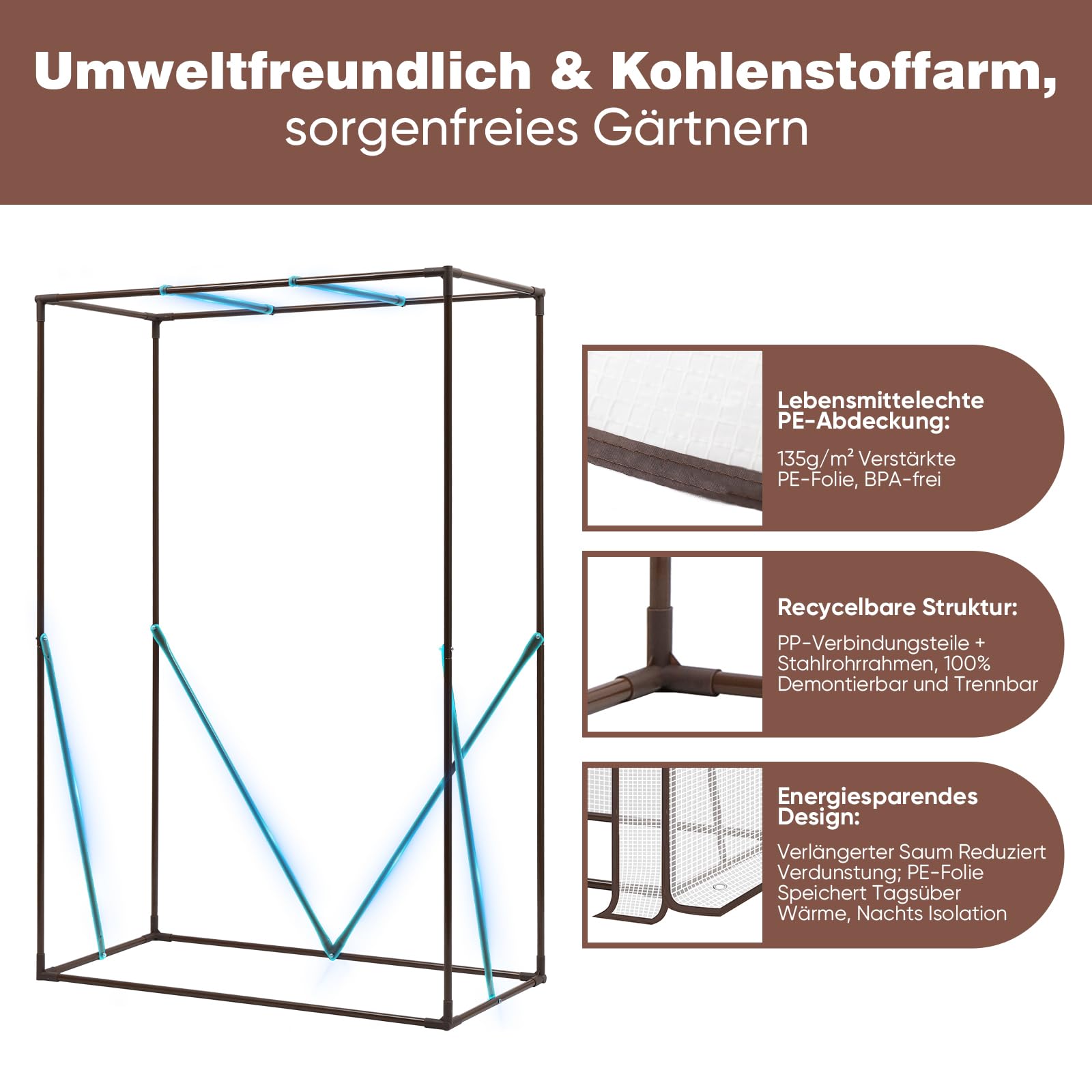 Sekey Gewächshaus Klein 150x100x50 cm, Tomatengewächshaus Foliengewächshaus Tomaten Gewächshaus Balkon Indoor Outdoor - Stabil, Winterfest & Einfach zu montieren, Weiß