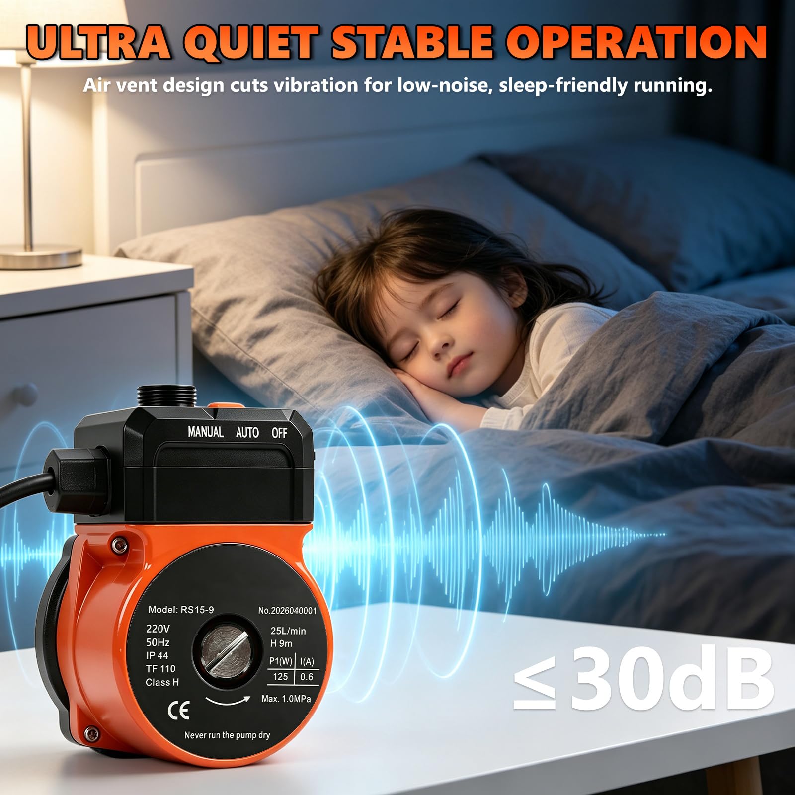 Druckerhöhungspumpe für Haushalt Warmwasser 125W，9m Förderhöhe NPT3/4"
