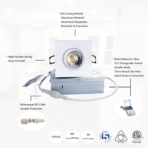 Miniatura 4 de Foco giratorio de cardán empotrado sin canless de 5 CCT de 3 pulgadas, lámpara de techo de globo ocular de 3 pulgadas, luces empotrables regulables