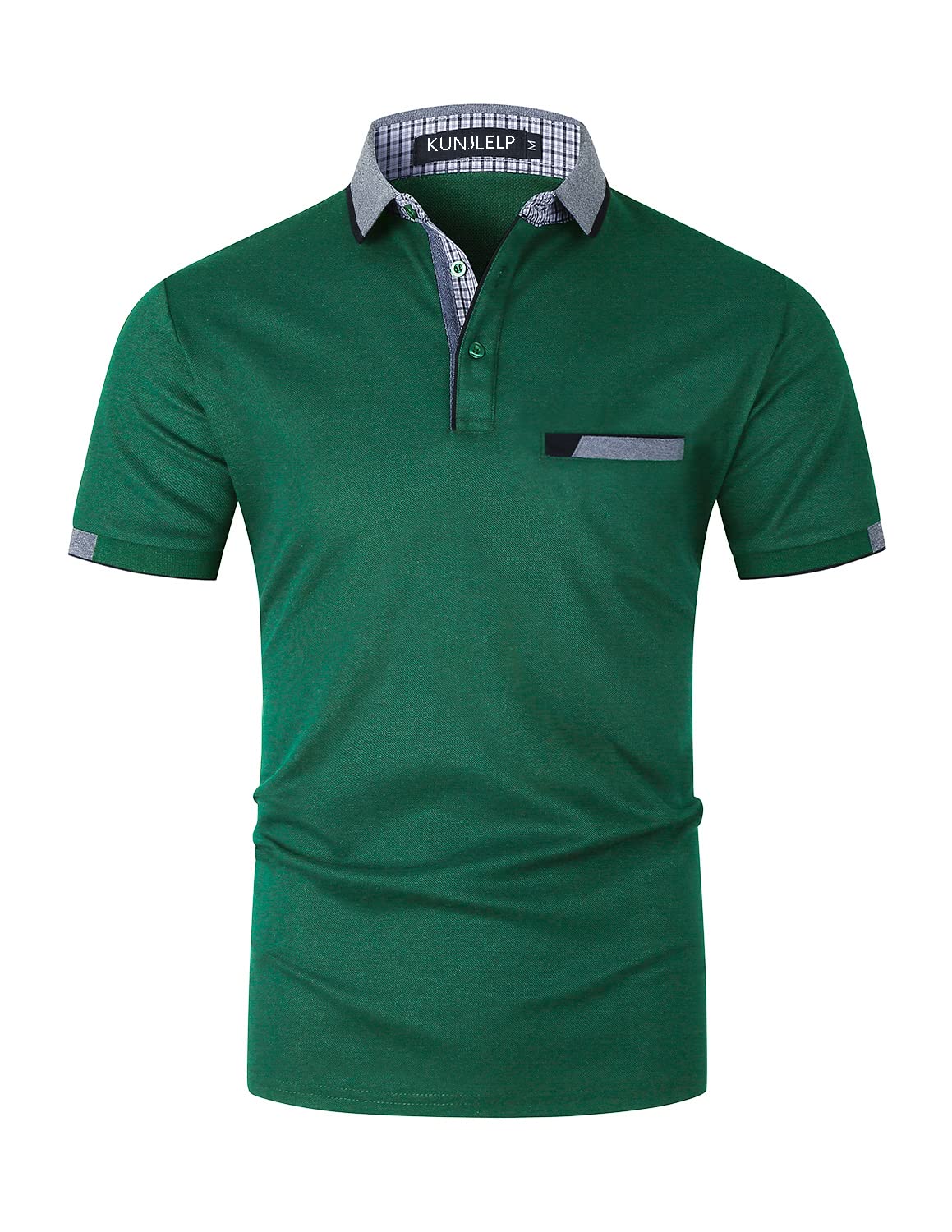 KUNJLELP Polo da Uomo con Tasca T Shirt Manica Corta M-3XL Chic Colletto a Quadri Maglietta Uniformi