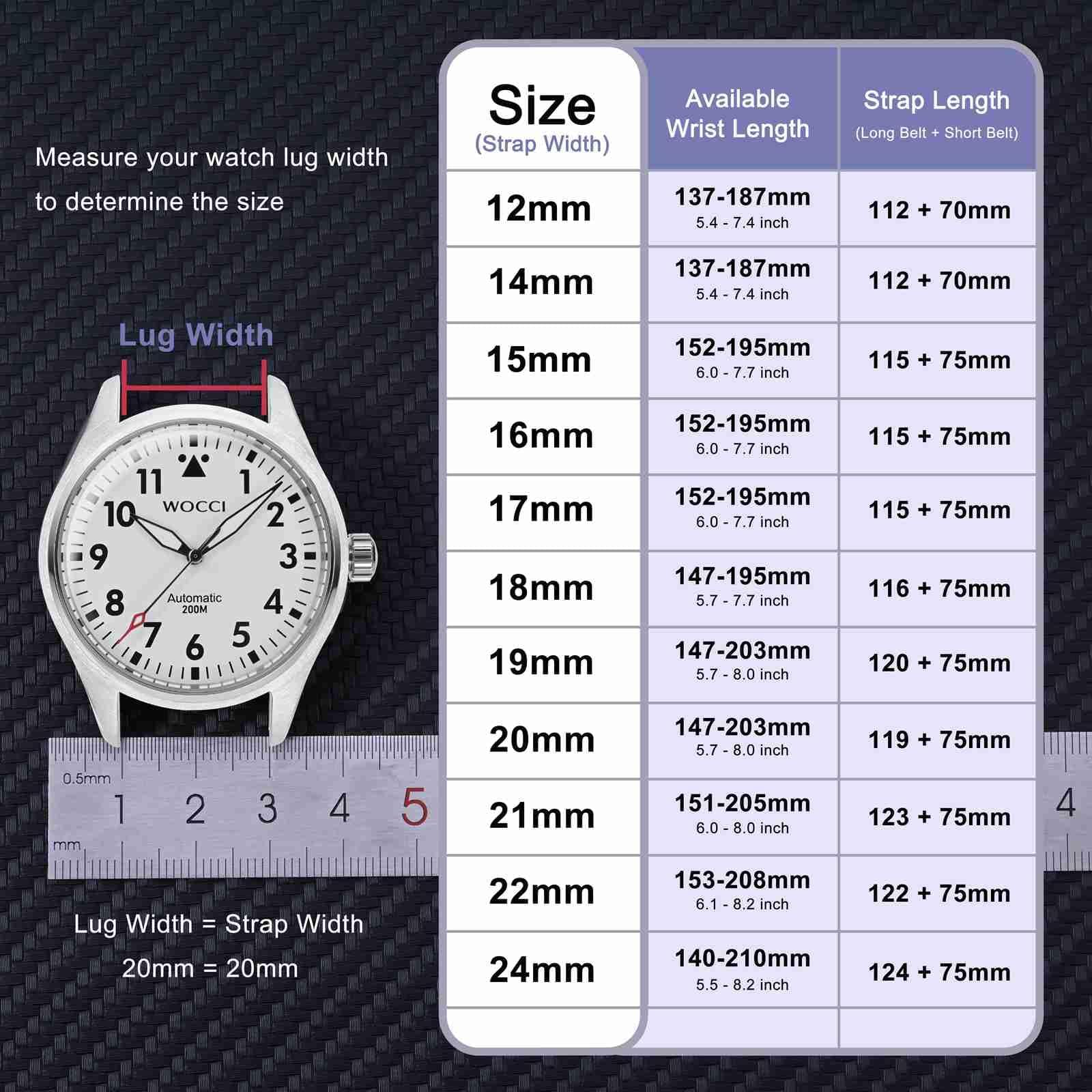 WOCCI 24mm Silicone Watch Band, Quick Release Rubber Replacement Strap with Black Stainless Steel Buckle (Black) — view 5