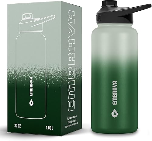 Miniatura 7 de Embrava Botella de agua deportiva aislada de 32 onzas, tapa de apertura rápida para gimnasio, entrenamientos y exteriores, a prueba de fugas, sin