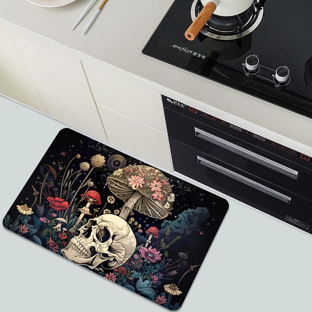 Bath Mat-Bathroom Rug，A Skull and Mushroom-Absorbent Non Slip Quick Dry Stain Resistant Easy to Clean Care Shower Rug for Bathtub Shower Room 16×24Inch (40 * 60cm)