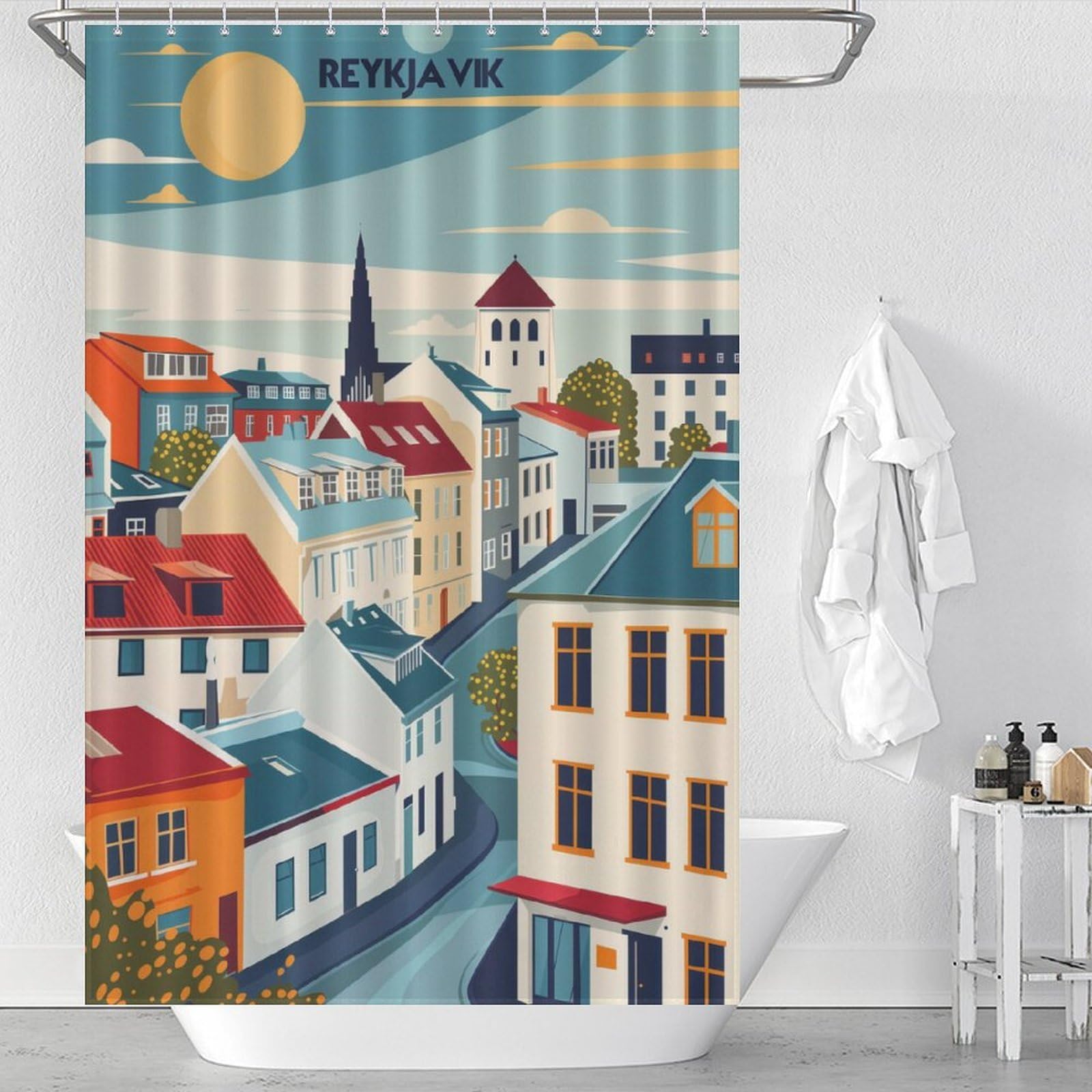 Rideau de douche Reykjavik en polyester doux 119x180cm pour salle de bain
