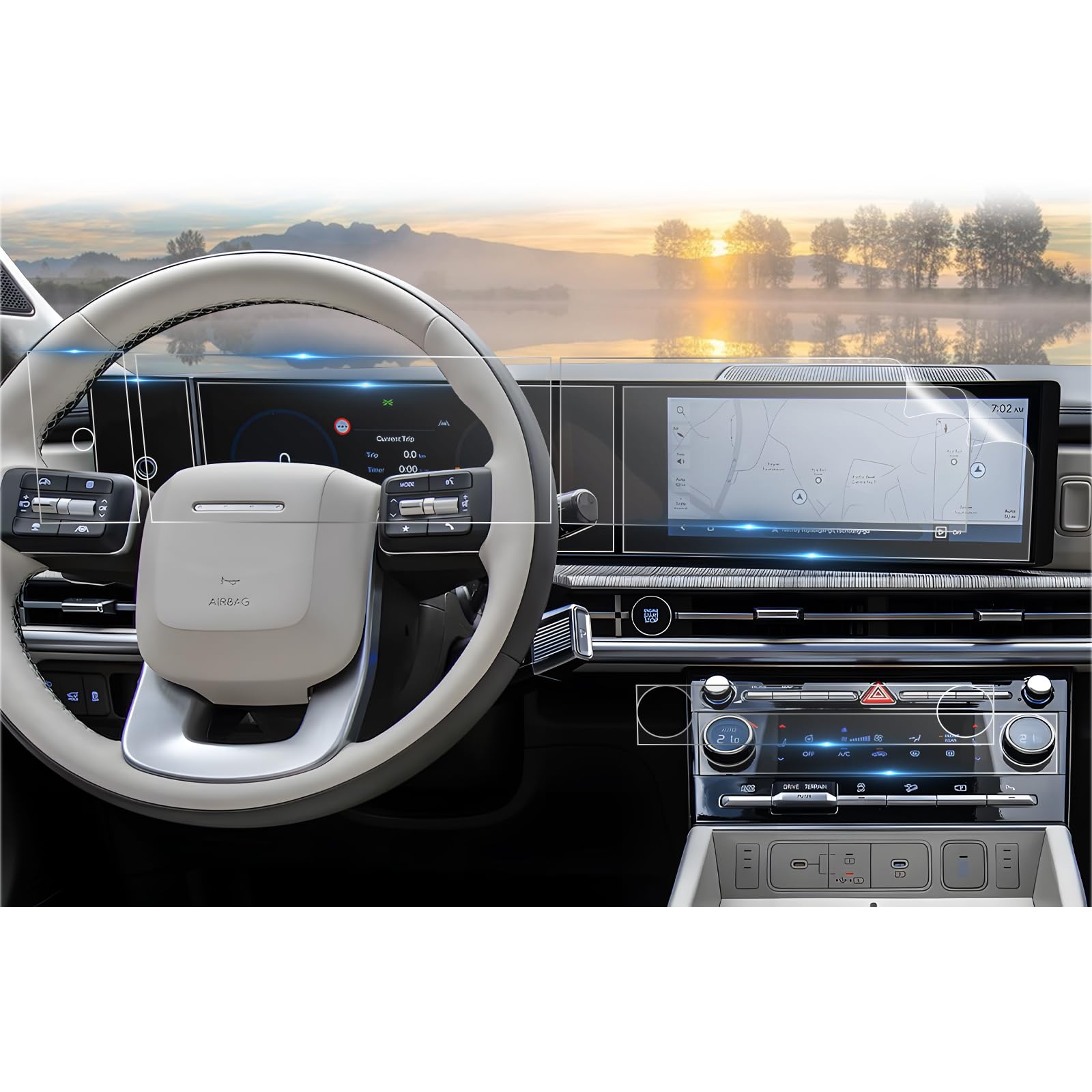 CDEFG (8Pcs for 2024 2025 2026 Hyundai Santa Fe Screen Protector, 12.3 Inch Touch Screen Split 4Pcs + Left Display+ A/C, Santa Fe (SE, SEL, XRT,