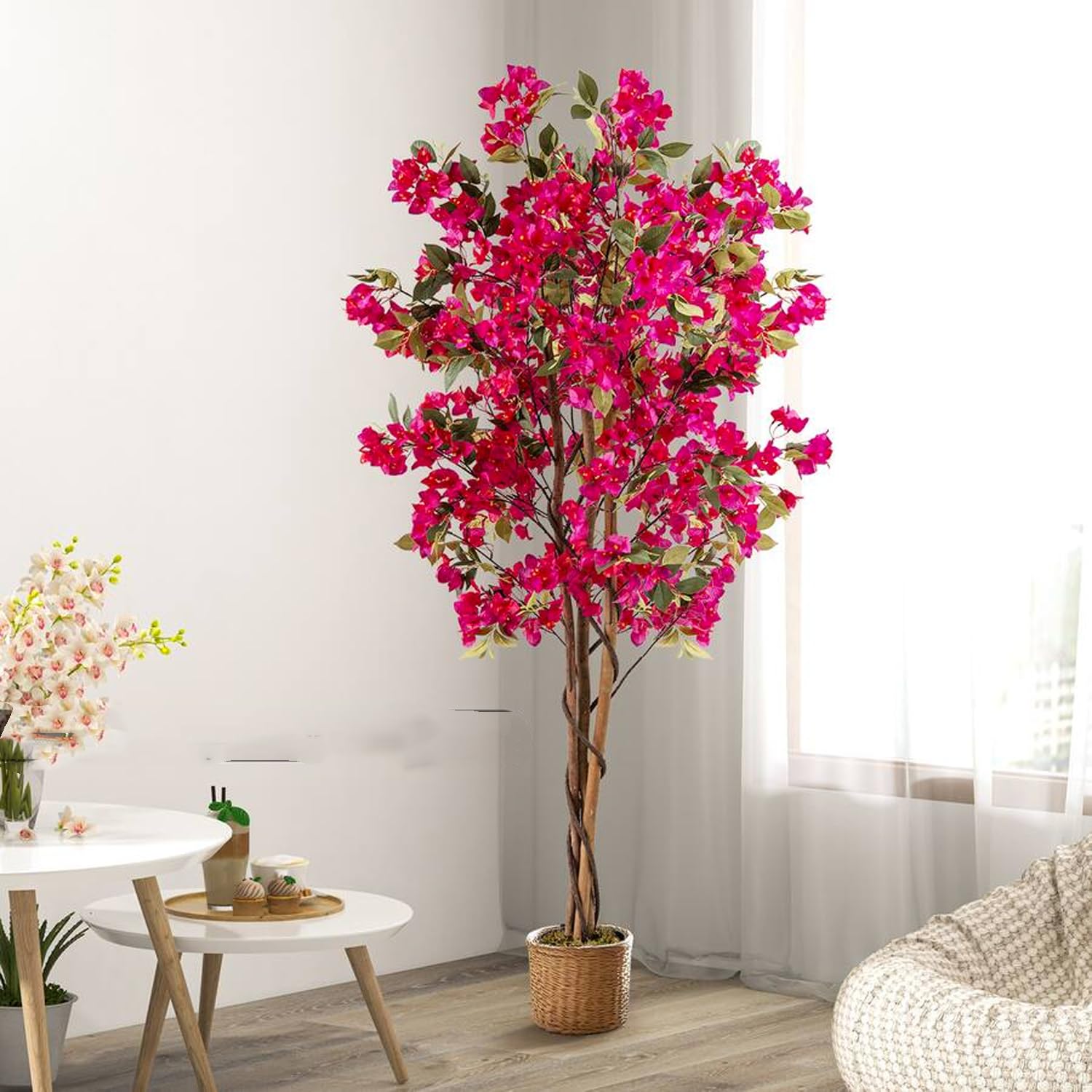 ARICKDECOR 5ft Artificial Bougainvillea Tree, Faux Silk Flower Plant in Pot with Flowers & 624 Leaves, Indoor & Outdoor Fake Bougainvillea for Home, Office and Garden Decor-image-28