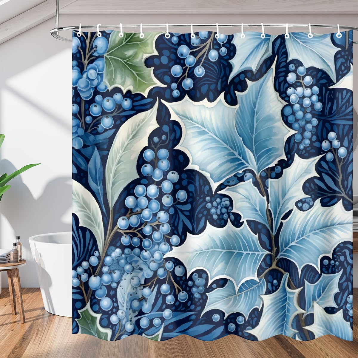 Rideau de douche imperméable branches de myrtille 183x183 cm