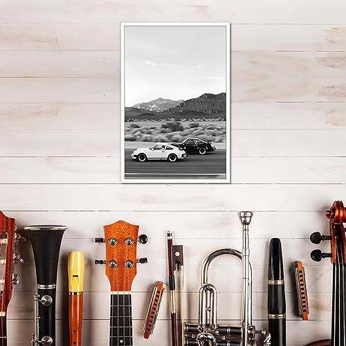 Miniatura 4 de Póster retro de automóvil en blanco y negro, lienzo de superdeportivo, arte de pared para amantes del automóvil, puesta de sol, paisaje, montaña,