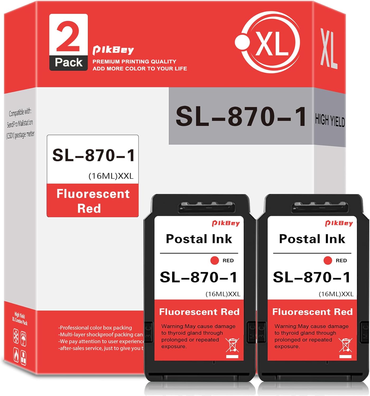 SL-870-1 XXL Red Ink Cartridge High Capacity Compatible for SL870-1 Fluorescent Red Ink Cartridges Replacement for The PB New SendPro Mailstation Postage Meter (CSD1) 2-Pack XXL (16ml)