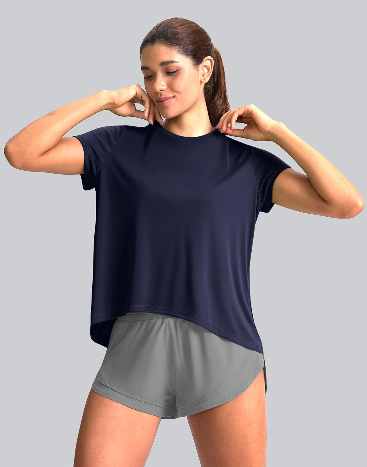 SANTINY Short Sleeve Workout Tops for Women Loose Yoga T-Shirts Sun Protection Breathable Running Athletic Tee Shirts - Image 2