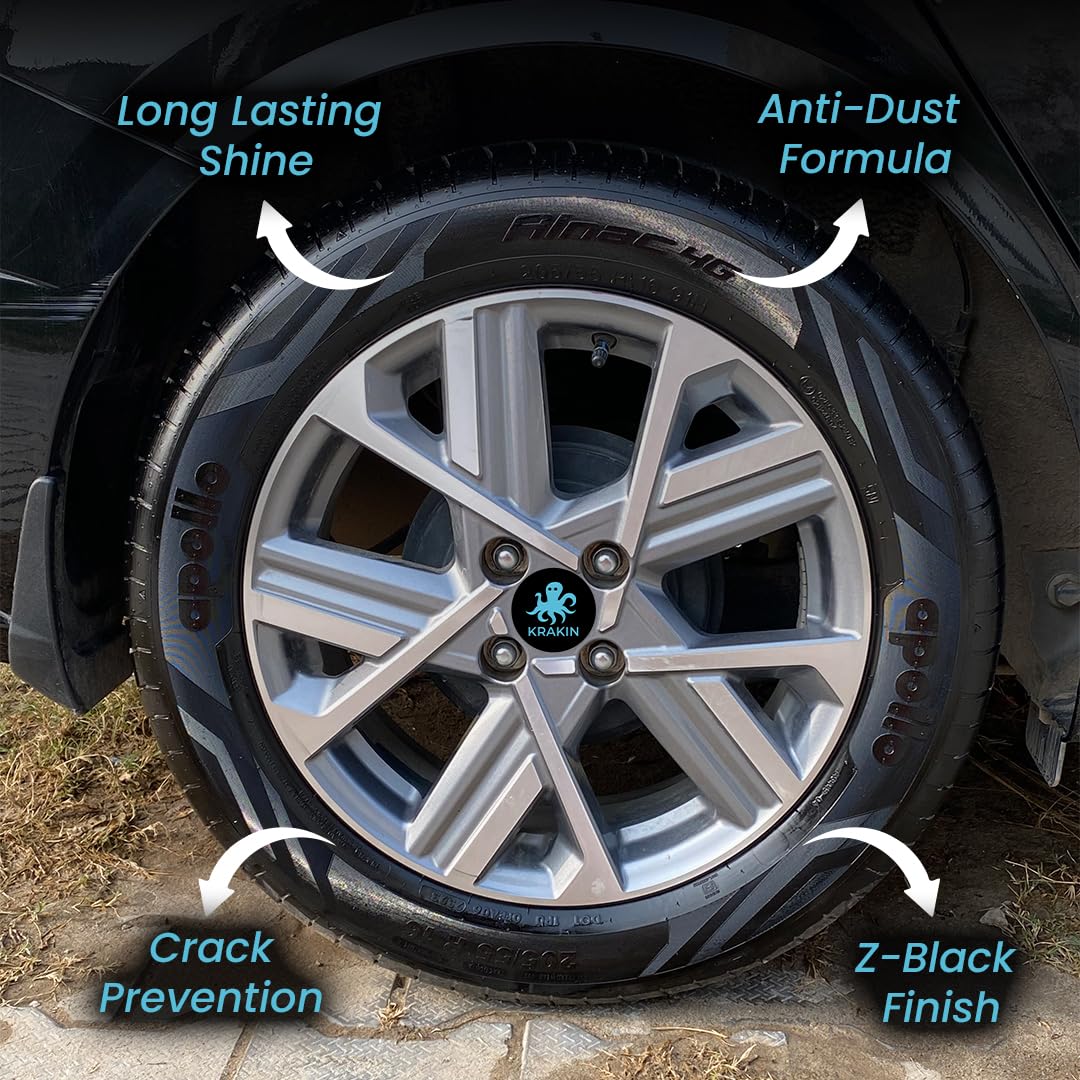 KRAKIN Tyre Shine Gel for Car & Bike (200ml) | Gives Tyre Wet & Glossy Look | Tyre Polish for Zero Dust Attraction & Streak-Free Black Finish - Image 3 thumbnail