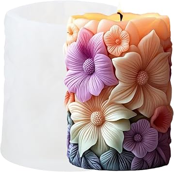 XIAOSHUI Flower Cylinder Candle Mold Lily Flower Pillar Resin Casting Silicone Molds for Candle Making Aromatherapy Candles Gypsum Clay Craft Candle Home Decorate
