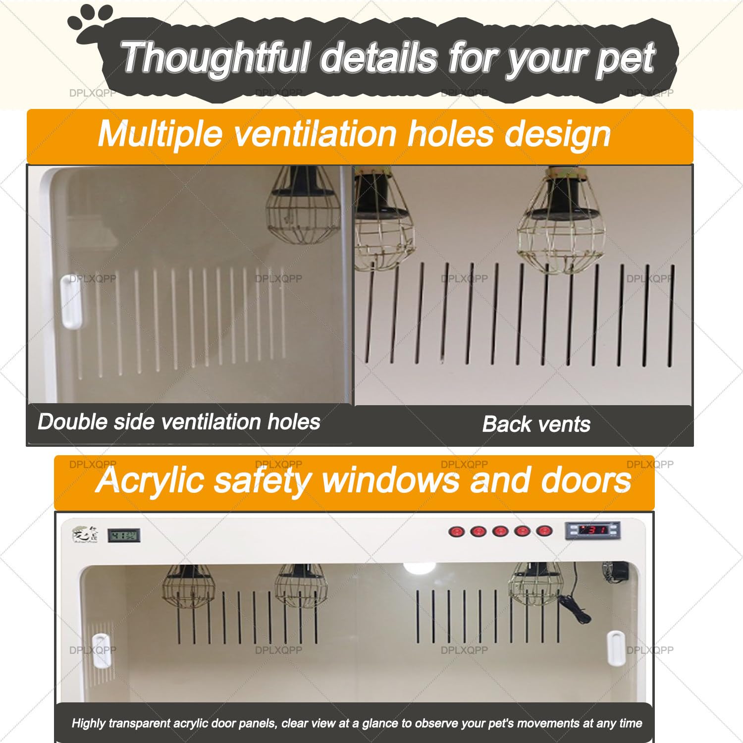 Incubatrice con controllo della temperatura per cuccioli e gattini, lampada termica in ceramica, termostato, finestra in acrilico, scatola da cova per animali domestici appena nati