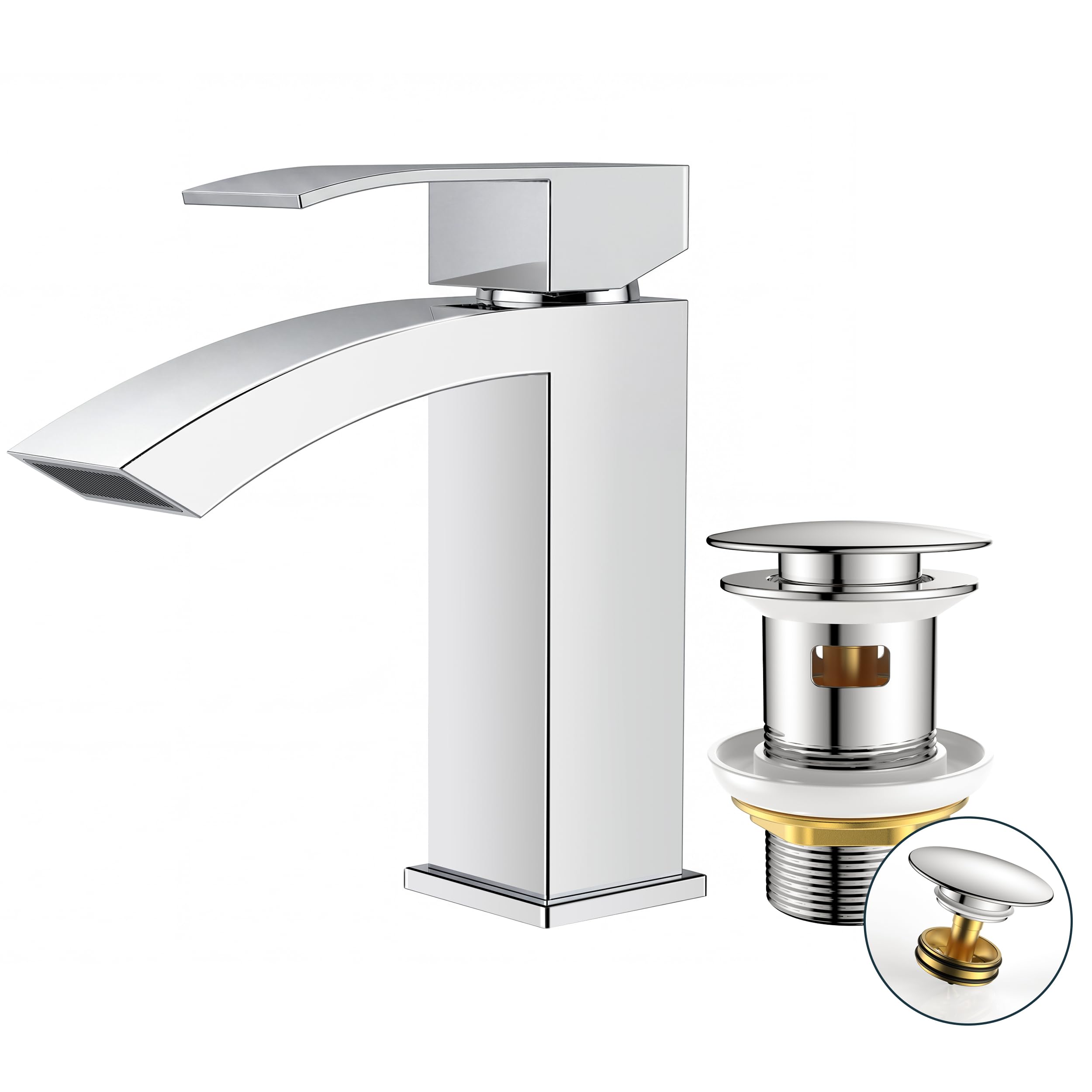 Mitigeur lavabo cascade FORIOUS au design chromé géométrique
